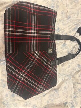 Victoria's Secret Black Tote with Red & White Plaid
